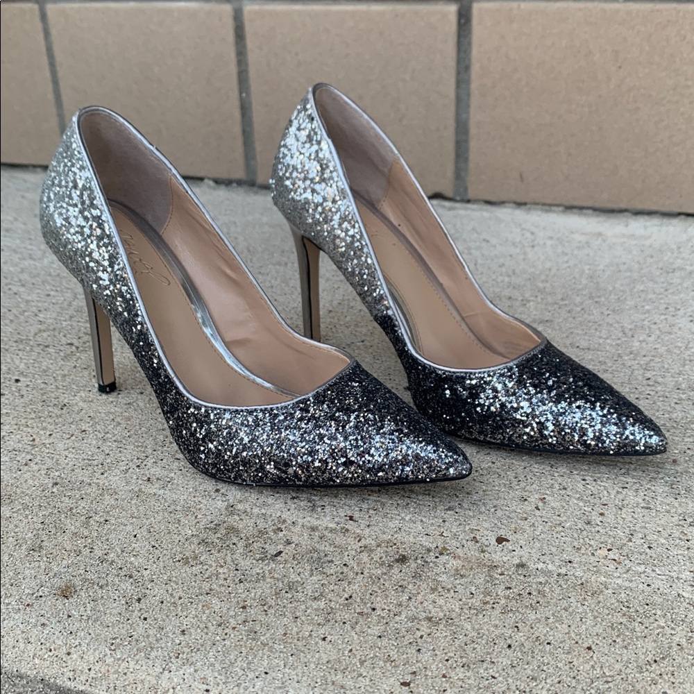 Jewel Badgley Mischka Glitter Heels in Silver
